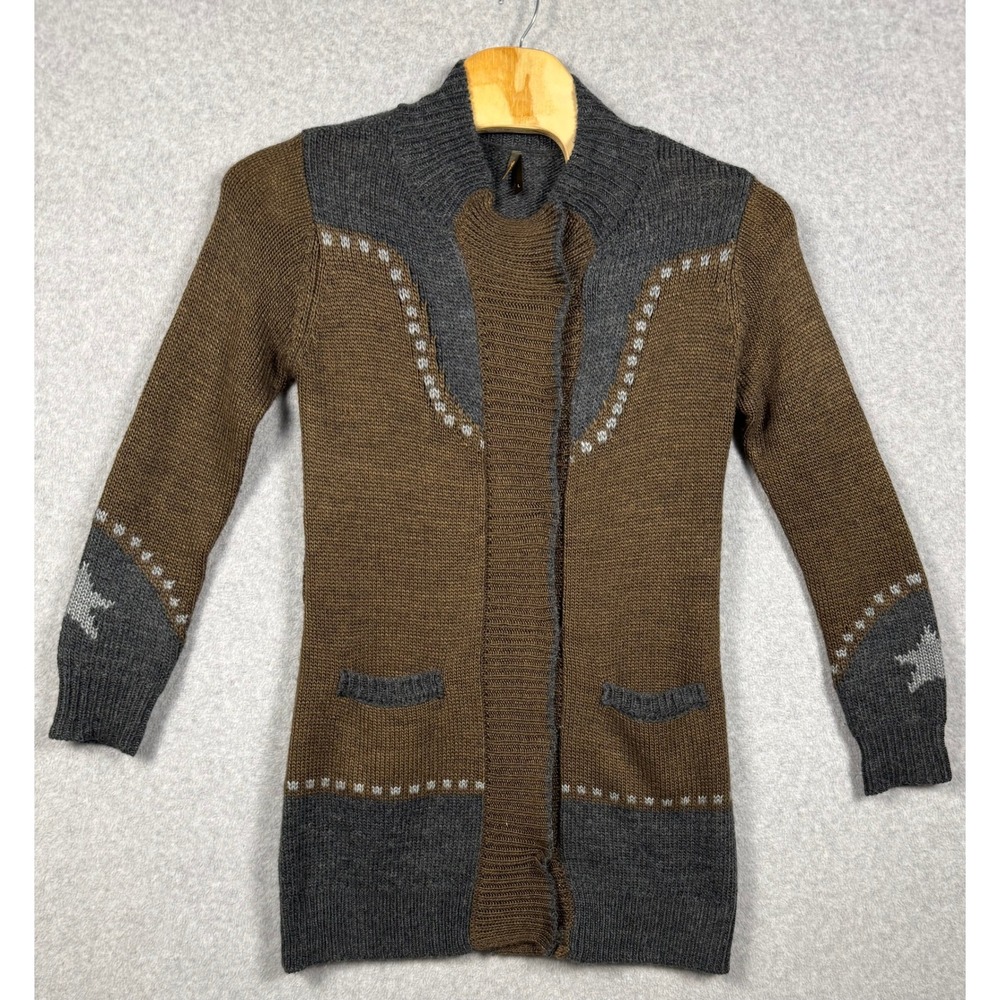Stetson Cardigan Sweater Womens L Brown Western Steer Skull Longline